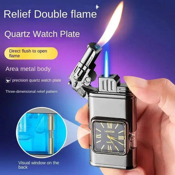 NEW Embossed Three-dimensional Pattern Double Fire Inflatable Lighter Multifunction with Dial Visual Gas Chamber Direct Lighter - FeaturedMart