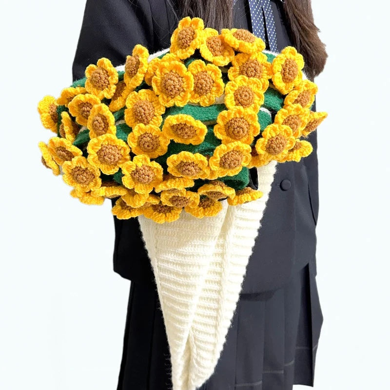 Handmade Crochet Rose & Sunflower Bouquet Blanket