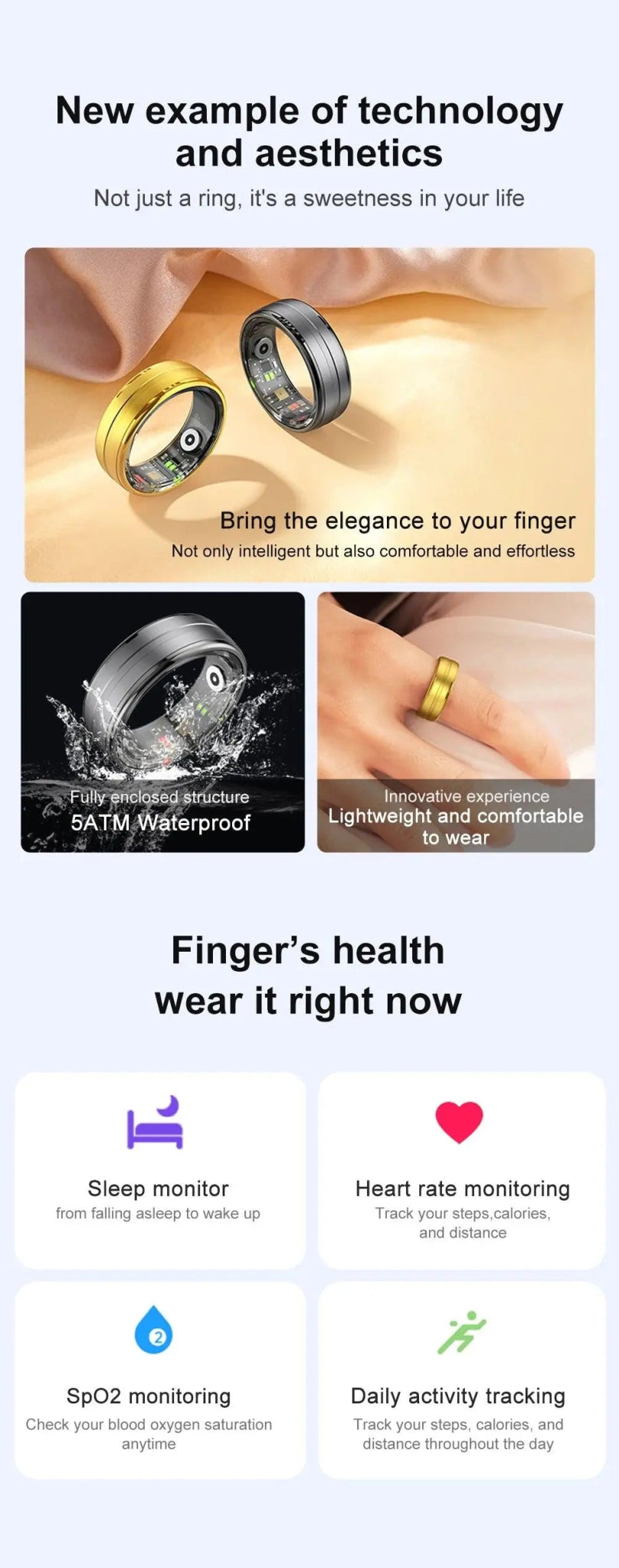 COLMI Smart Ring, Heart Rate & Oxygen Monitor, IP68, 5ATM, Multi - Sport - Featured Mart