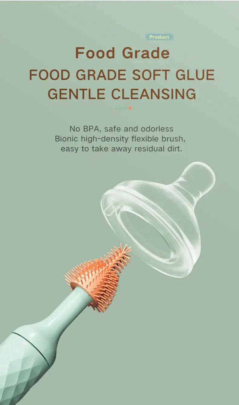 Electric 360° Rotating Silicone Bottle & Pacifier Cleaning Brush Set - Featured Mart