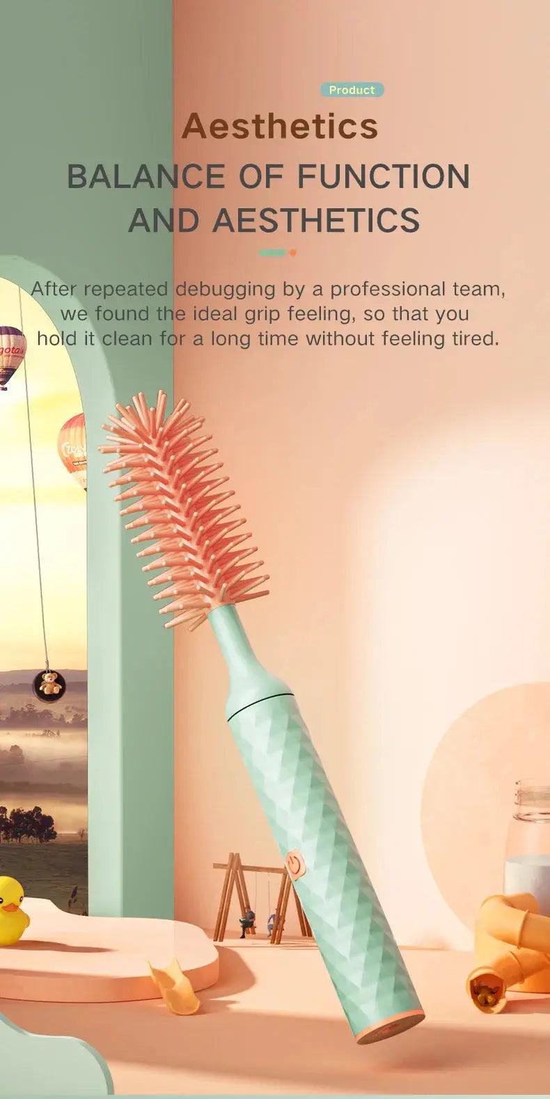 Electric 360° Rotating Silicone Bottle & Pacifier Cleaning Brush Set - Featured Mart