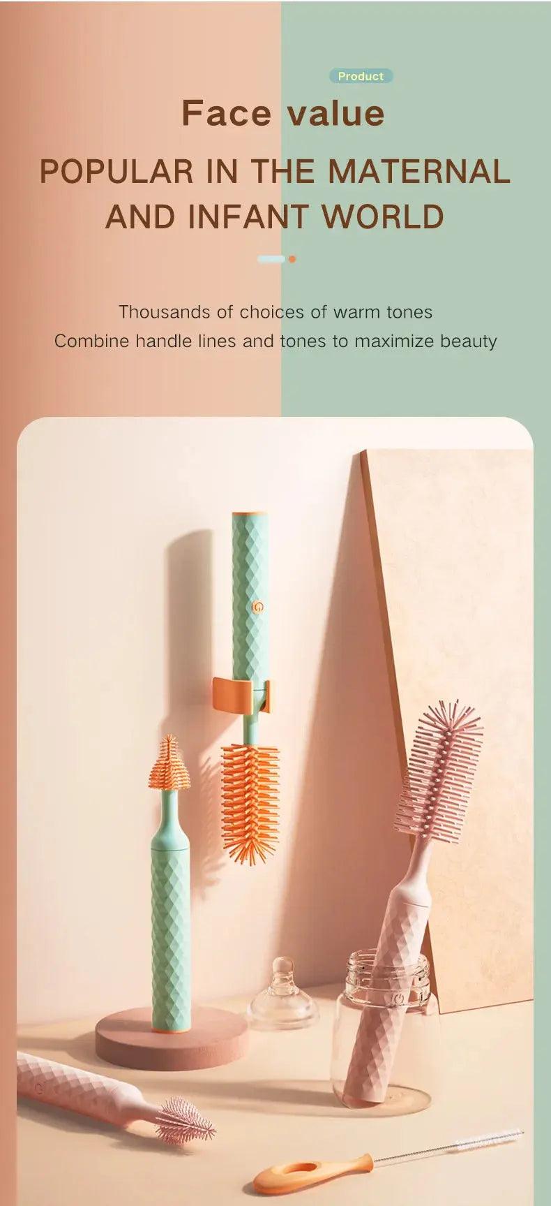 Electric 360° Rotating Silicone Bottle & Pacifier Cleaning Brush Set - Featured Mart
