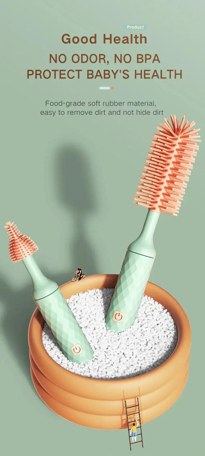 Electric 360° Rotating Silicone Bottle & Pacifier Cleaning Brush Set - Featured Mart
