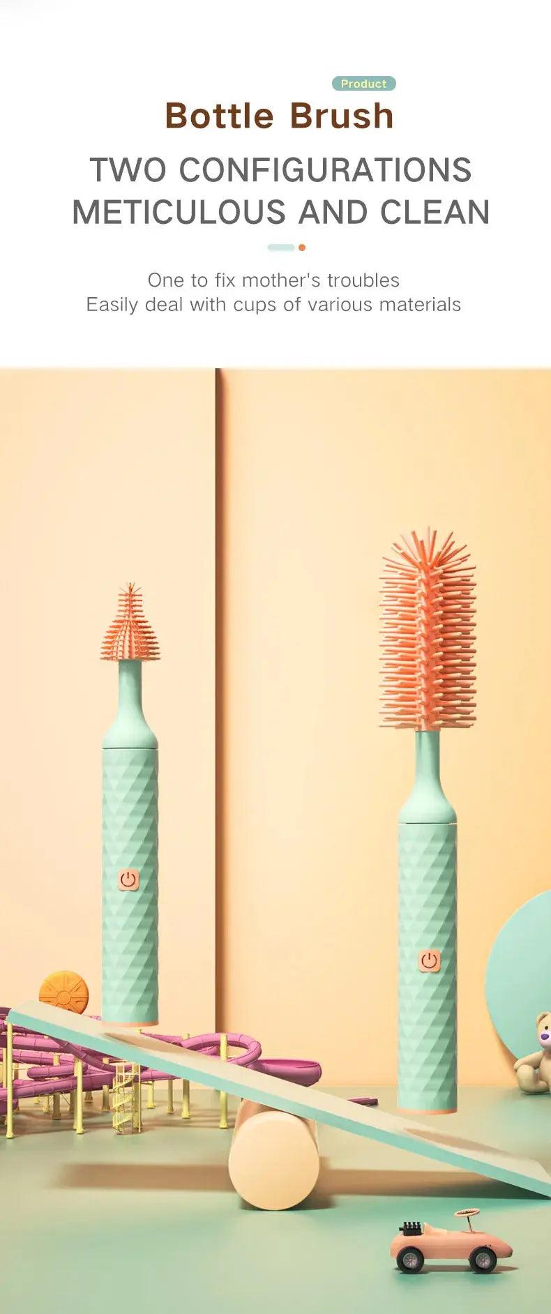 Electric 360° Rotating Silicone Bottle & Pacifier Cleaning Brush Set - Featured Mart