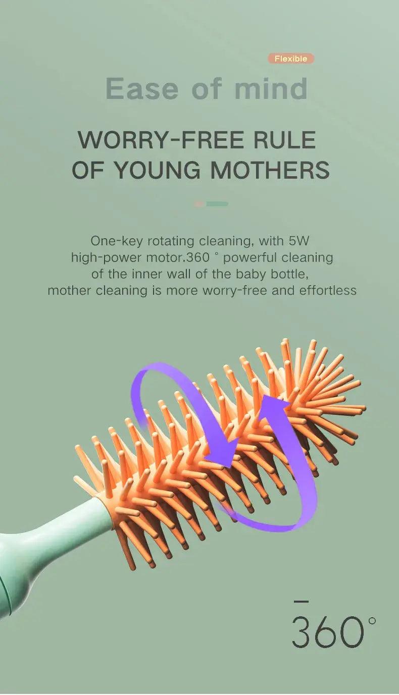 Electric 360° Rotating Silicone Bottle & Pacifier Cleaning Brush Set - Featured Mart
