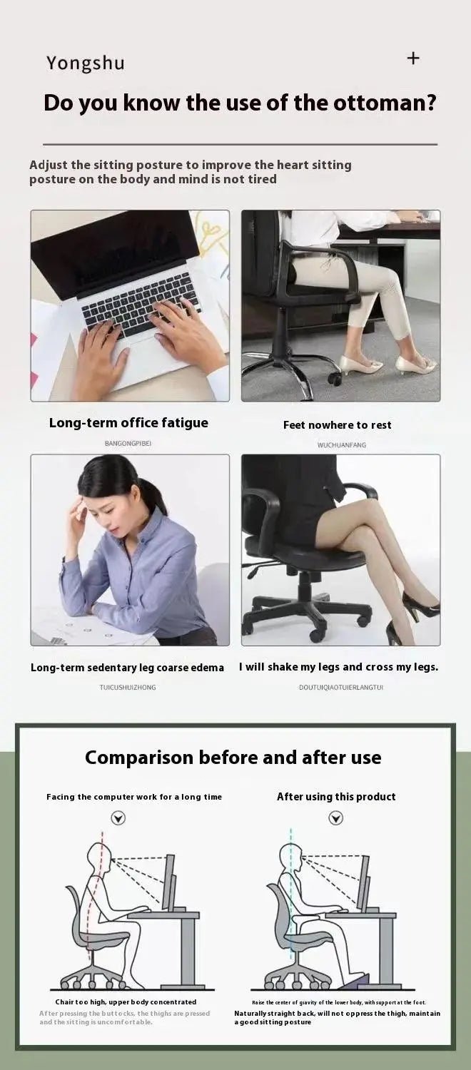 Ergonomic Footrest with Massage Rollers, Portable Under - Desk Stool - Featured Mart
