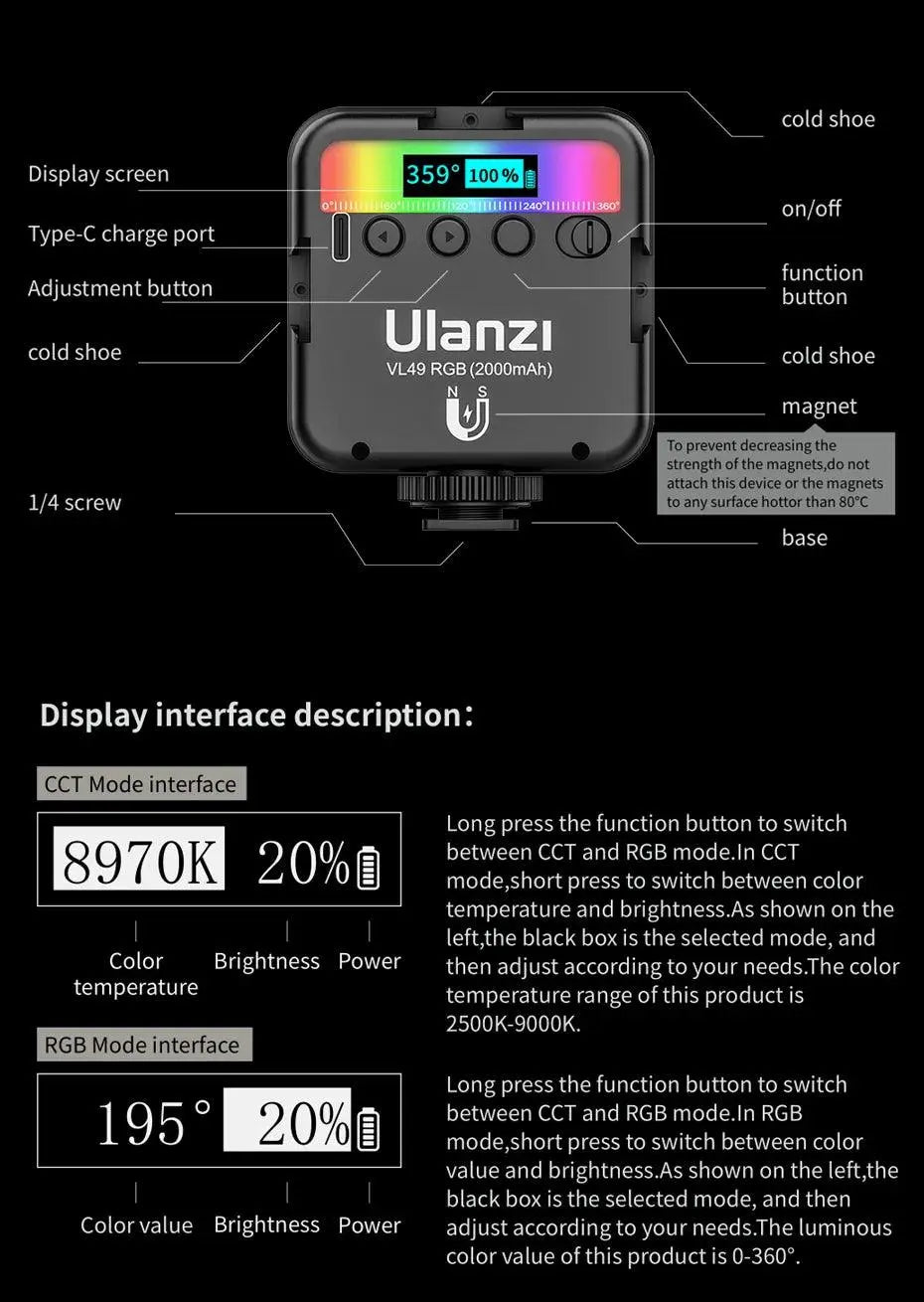 Full Color RGB LED Magnetic Mini Fill Light - Featured Mart
