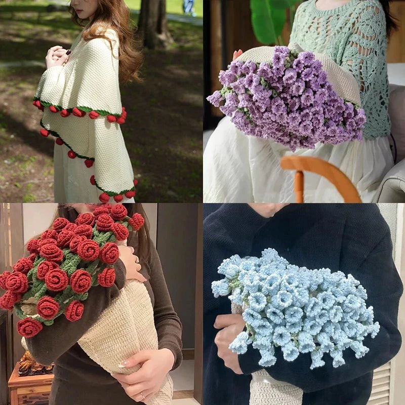 Handmade Crochet Rose & Sunflower Bouquet Blanket - Featured Mart