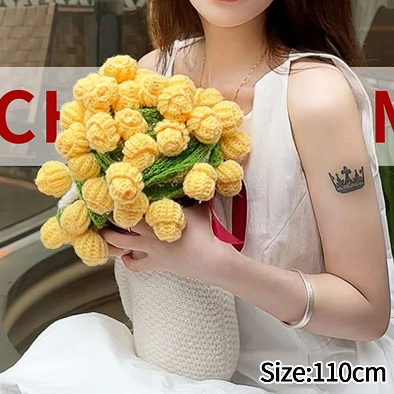 Handmade Crochet Rose & Sunflower Bouquet Blanket - Featured Mart