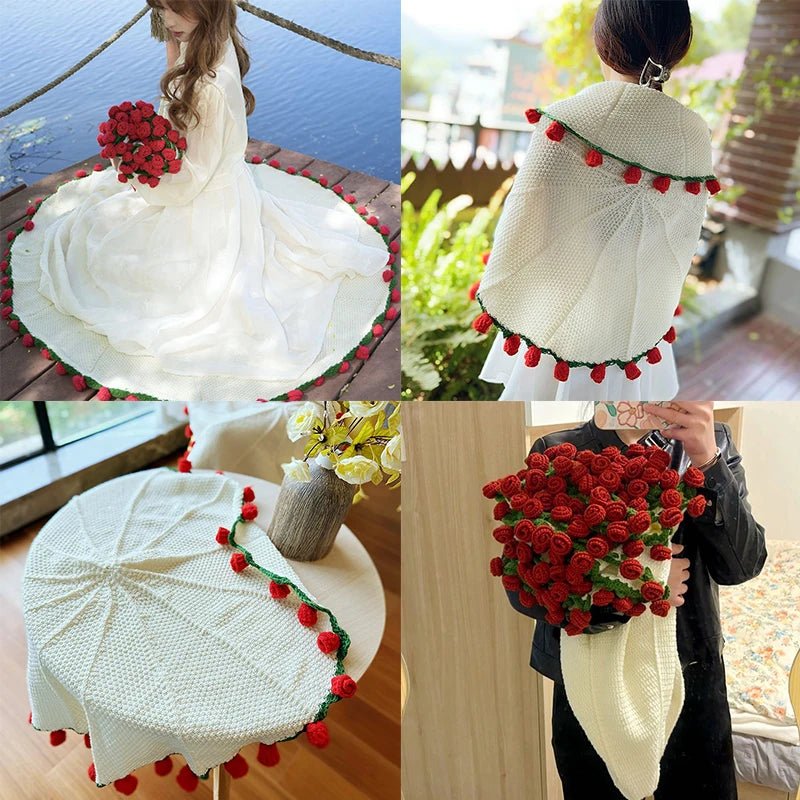 Handmade Crochet Rose & Sunflower Bouquet Blanket - Featured Mart