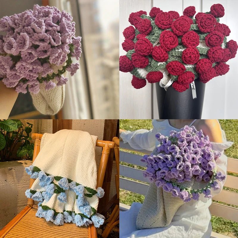 Handmade Crochet Rose & Sunflower Bouquet Blanket - Featured Mart