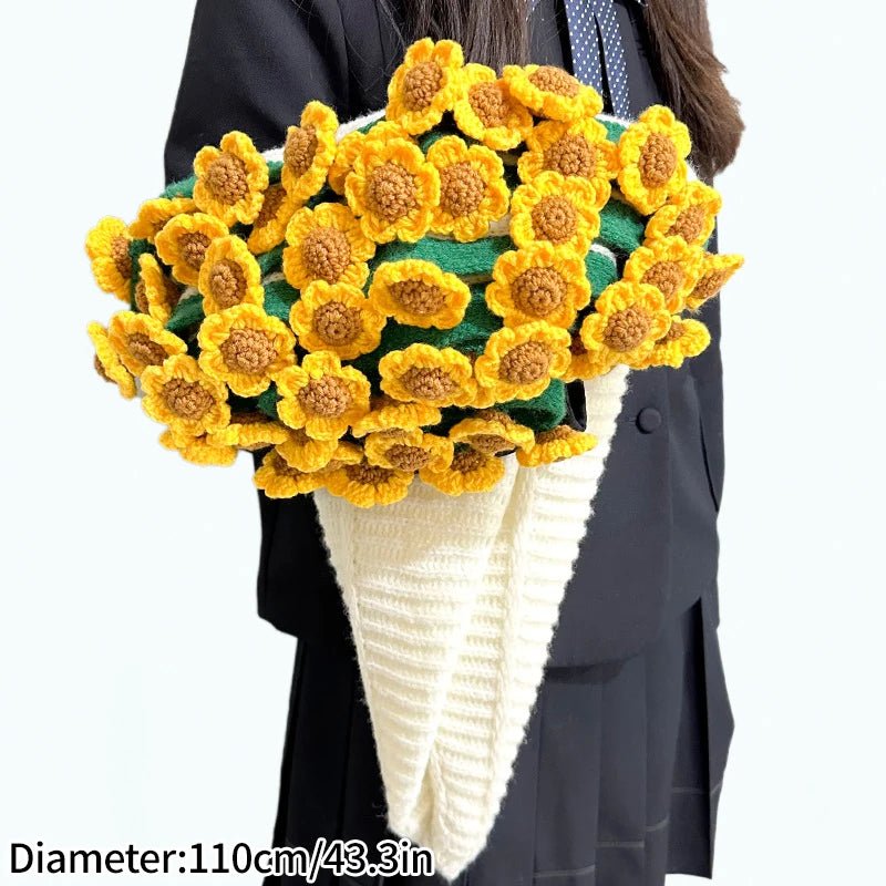Handmade Crochet Rose & Sunflower Bouquet Blanket - Featured Mart