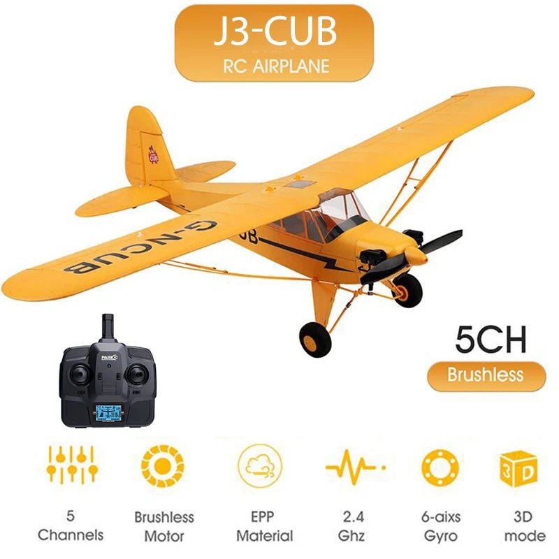 J3 - CUB RC Plane – Brushless 3D/6G RTF Remote Control Airplane - Featured Mart