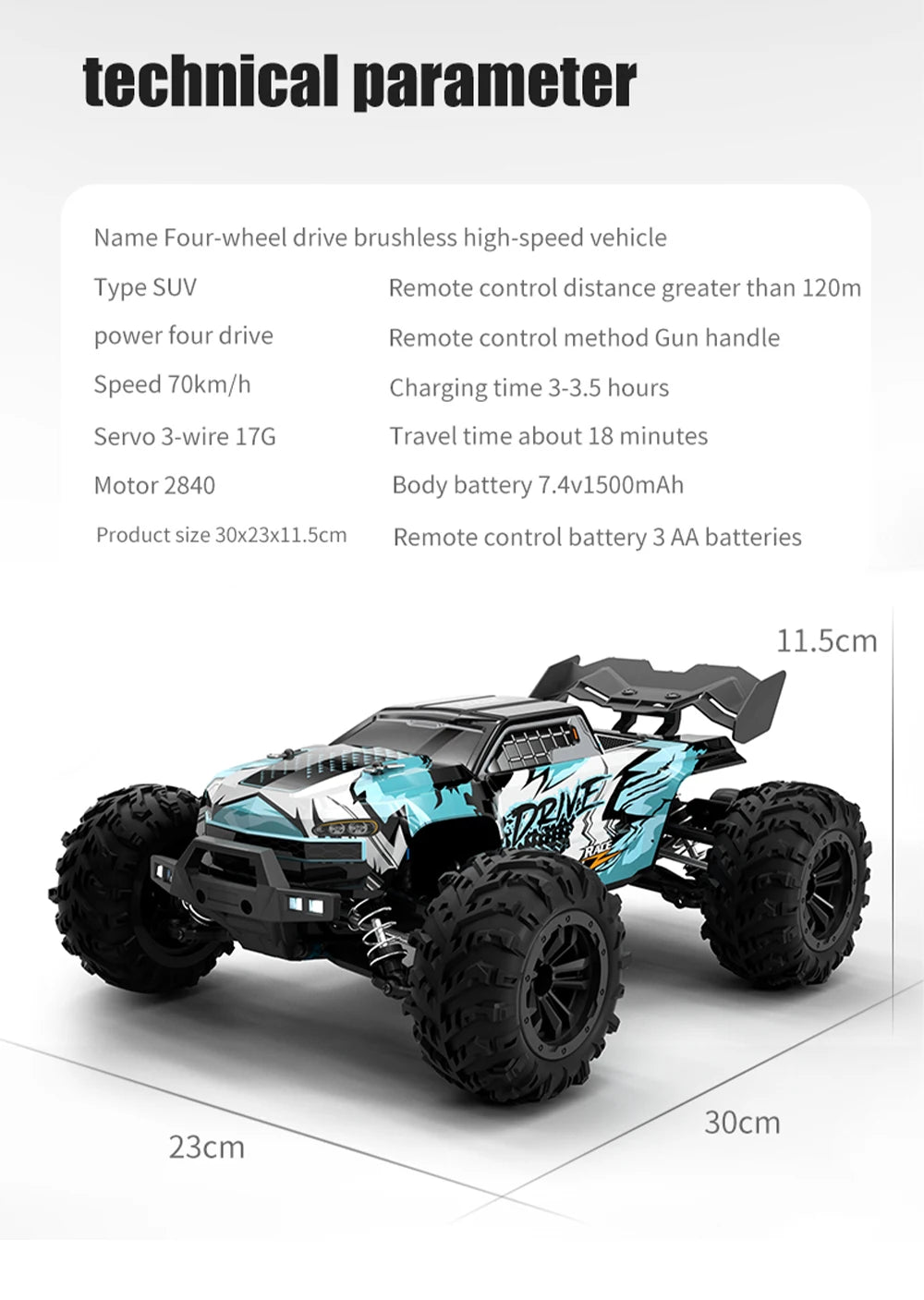 JJRC 70KM/H 1:16 4WD RC Car – Brushless High - Speed Off - Road Truck with LED Lights - Featured Mart