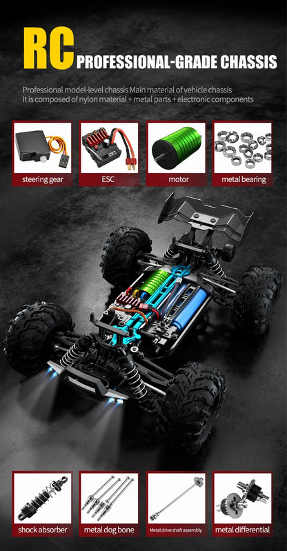 JJRC 70KM/H 1:16 4WD RC Car – Brushless High - Speed Off - Road Truck with LED Lights - Featured Mart