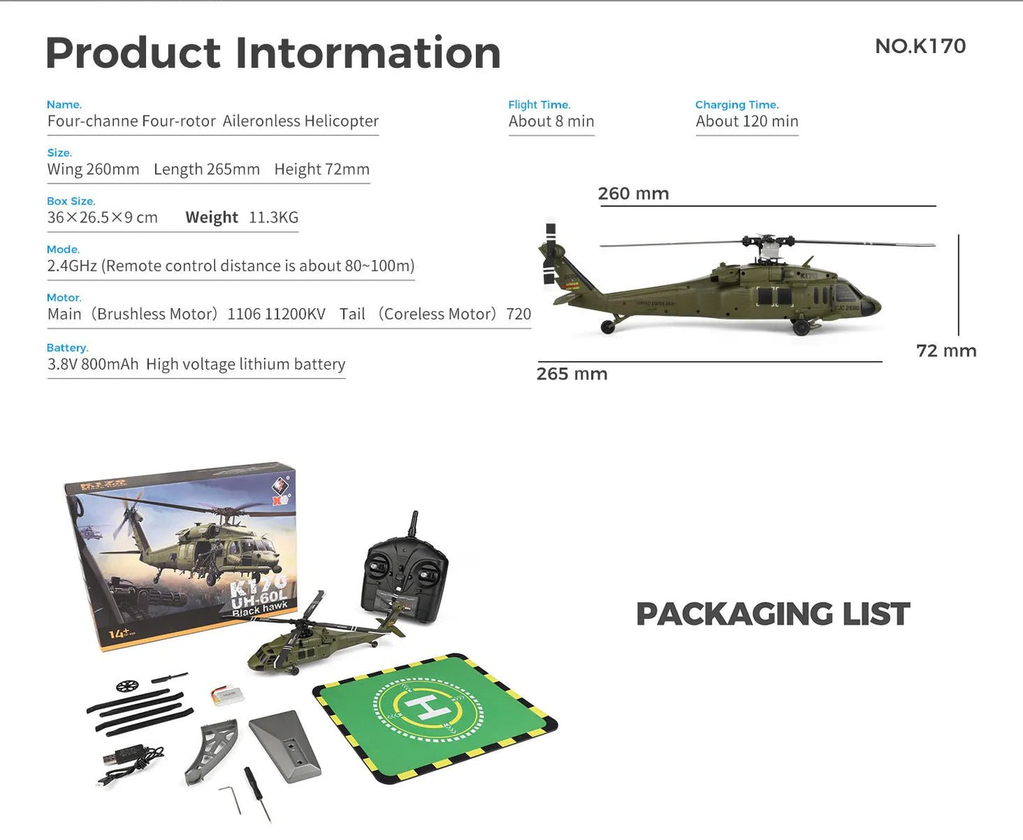 K170 RC Tactical Helicopter – 1:48 Scale Military Utility Aircraft Model - Featured Mart
