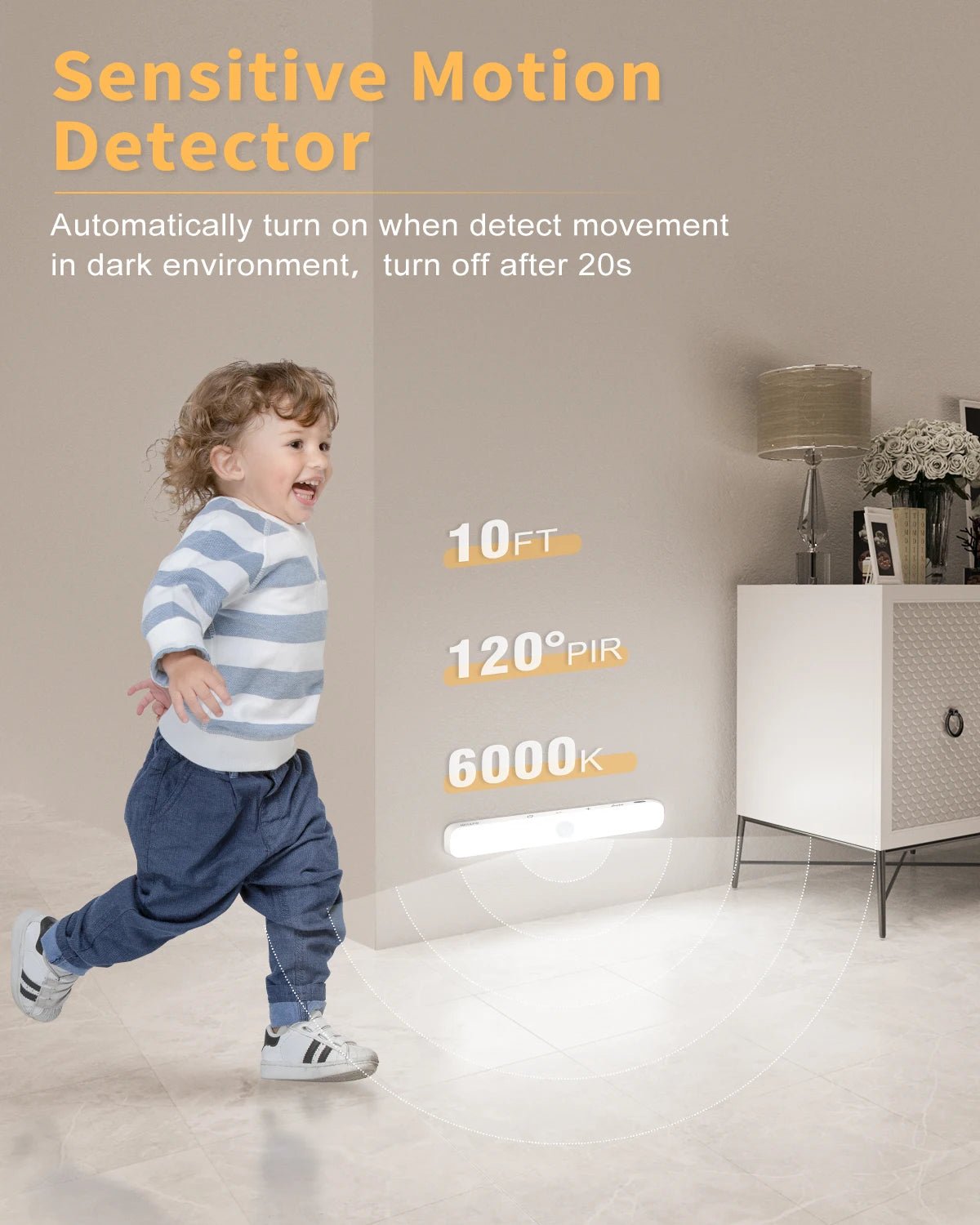 Motion Sensor LED Cabinet Light – 60 LEDs, Touch Control, Wireless & Rechargeable - Featured Mart