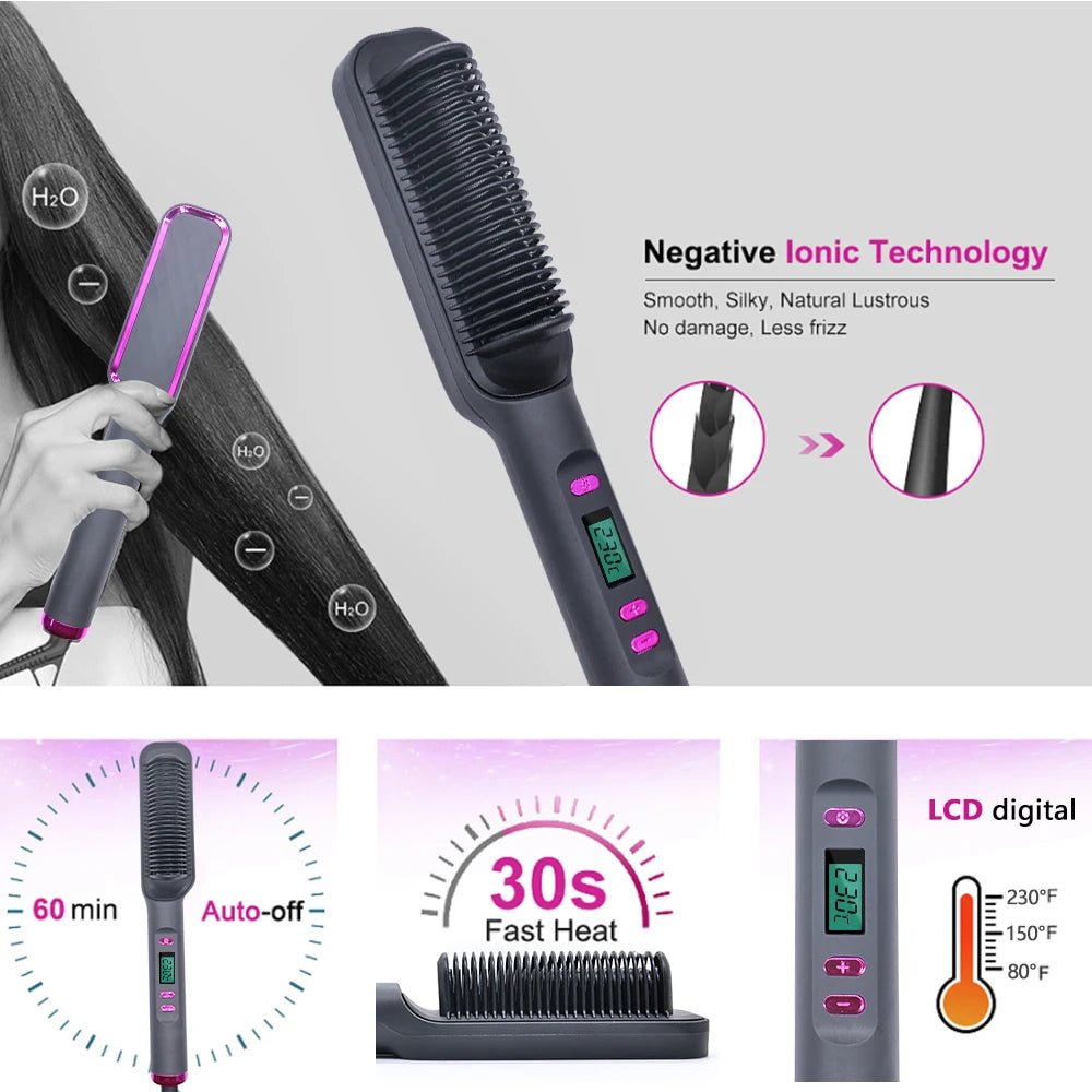 Professional Multifunctional Negative Ion Electric Hot Comb Straightener - Featured Mart