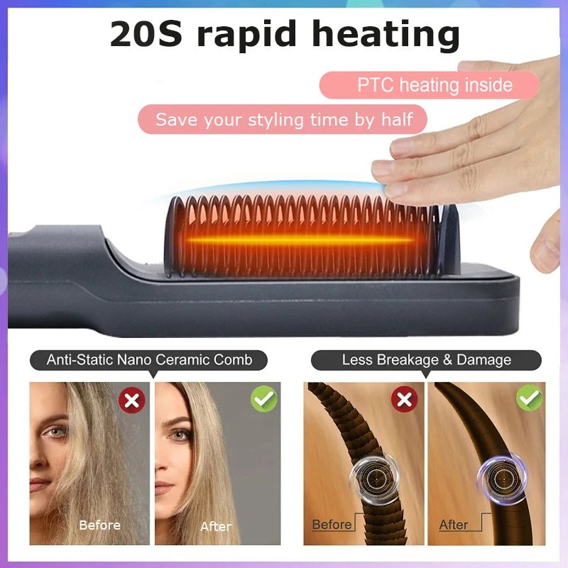 Professional Multifunctional Negative Ion Electric Hot Comb Straightener - Featured Mart