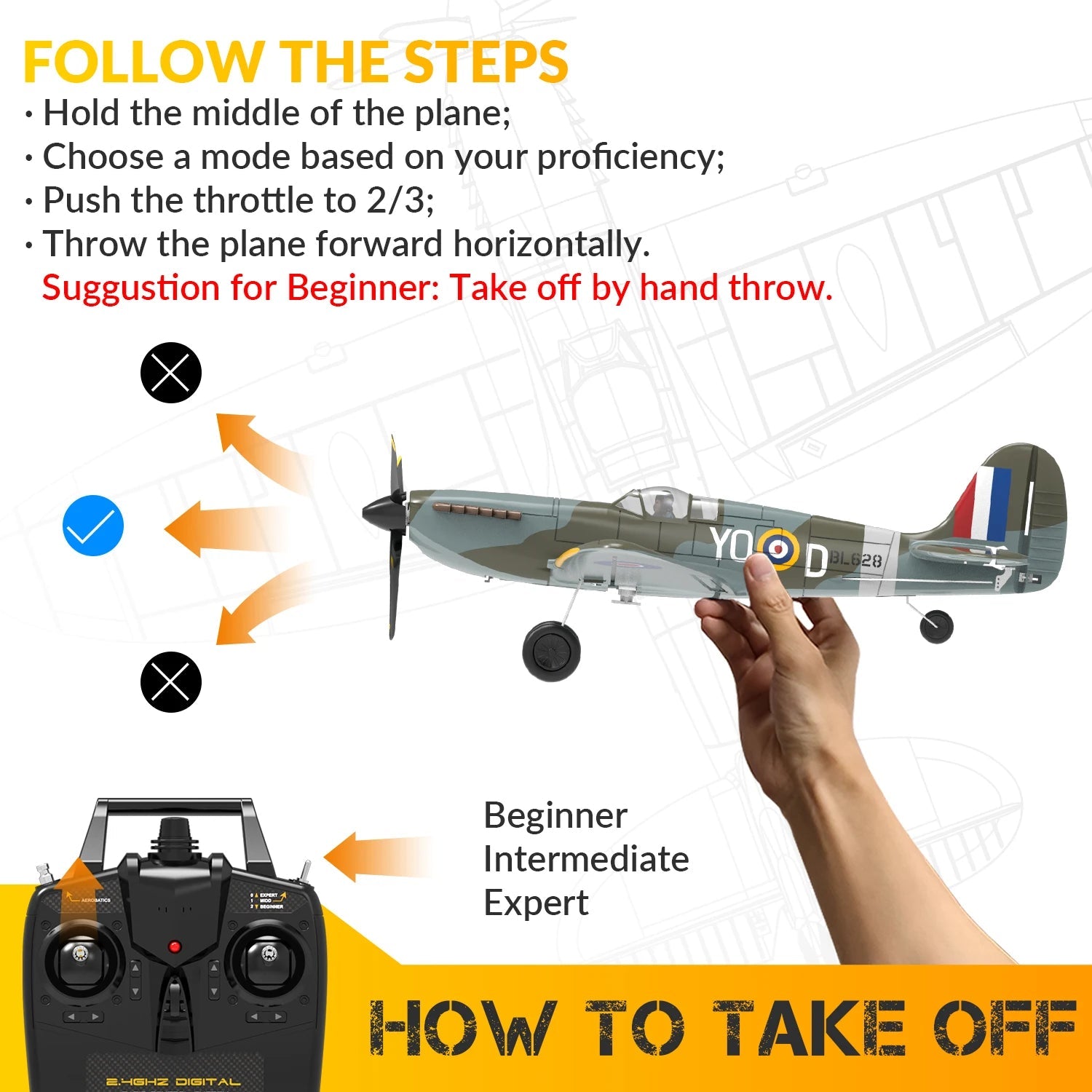Spitfire RC Warbird – 400mm EPP RTF Fighter Plane with One - Key Aerobatic, 2.4G 4CH - Featured Mart